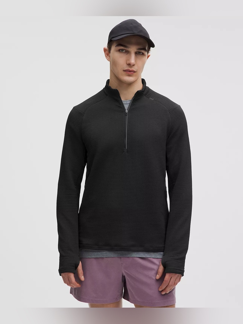 Lululemon Men's Black Half Zip Athletic Waffle-Knit Pullover Sweatshirt Size S
